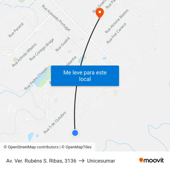 Av. Ver. Rubéns S. Ribas, 3136 to Unicesumar map