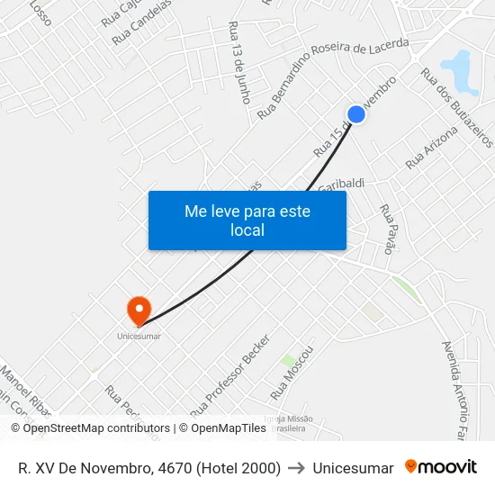 R. XV De Novembro, 4670 (Hotel 2000) to Unicesumar map