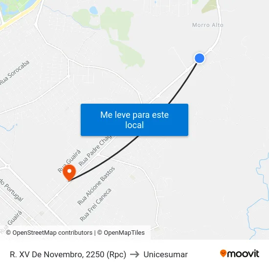 R. XV De Novembro, 2250 (Rpc) to Unicesumar map