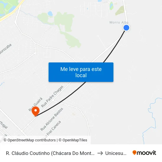 R. Cláudio Coutinho (Chácara Do Monteiro) to Unicesumar map