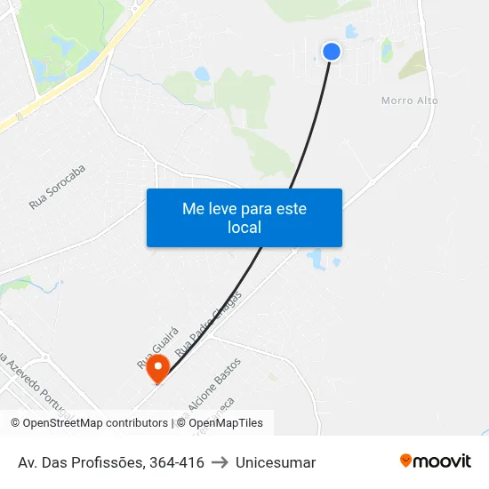 Av. Das Profissões, 364-416 to Unicesumar map