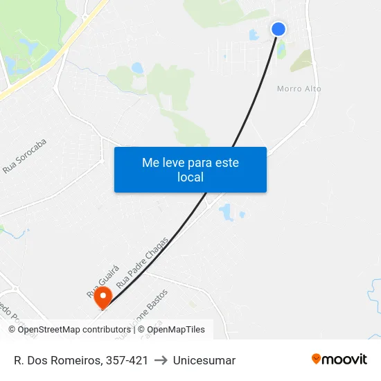 R. Dos Romeiros, 357-421 to Unicesumar map