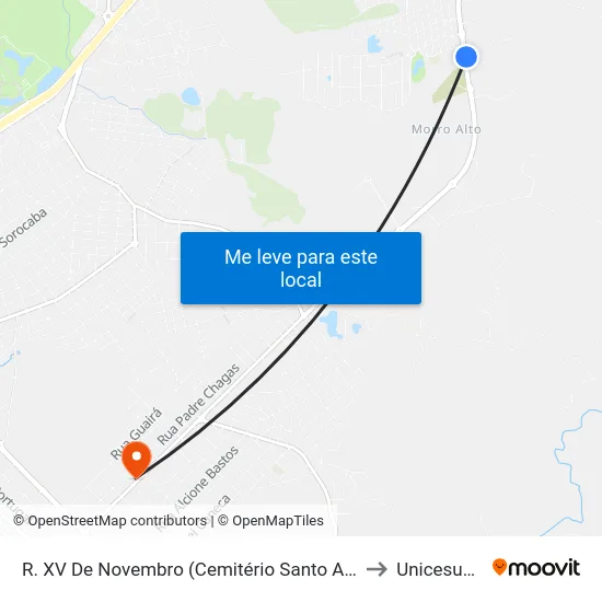 R. XV De Novembro (Cemitério Santo Antônio) to Unicesumar map