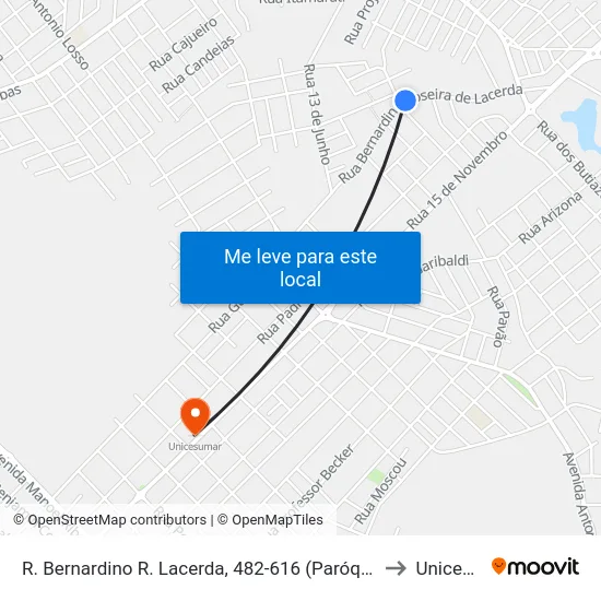 R. Bernardino R. Lacerda, 482-616 (Paróquia São Luis Gonzaga) to Unicesumar map