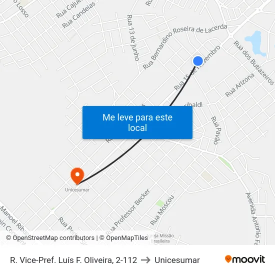 R. Vice-Pref. Luís F. Oliveira, 2-112 to Unicesumar map