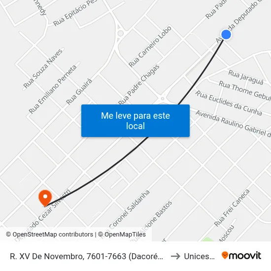 R. XV De Novembro, 7601-7663 (Dacorégio Automotivo) to Unicesumar map