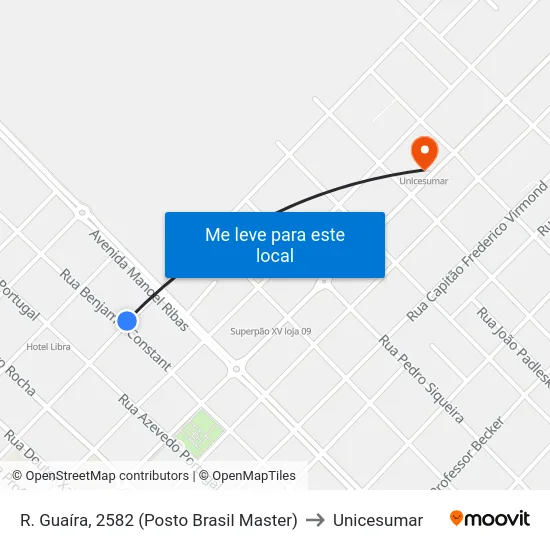 R. Guaíra, 2582 (Posto Brasil Master) to Unicesumar map