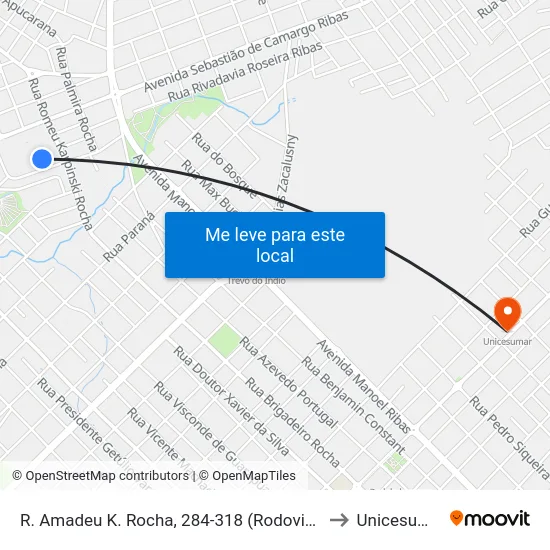 R. Amadeu K. Rocha, 284-318 (Rodoviária) to Unicesumar map