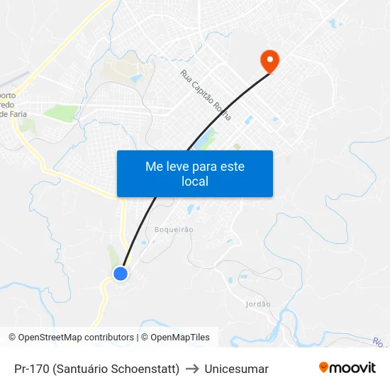 Pr-170 (Santuário Schoenstatt) to Unicesumar map