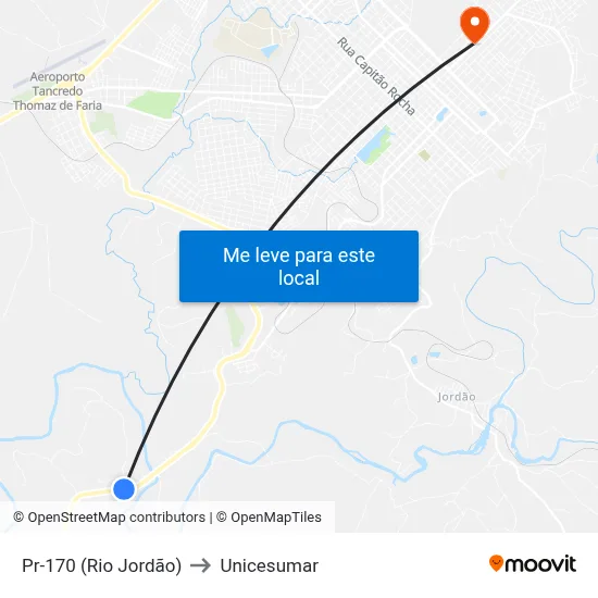 Pr-170 (Rio Jordão) to Unicesumar map