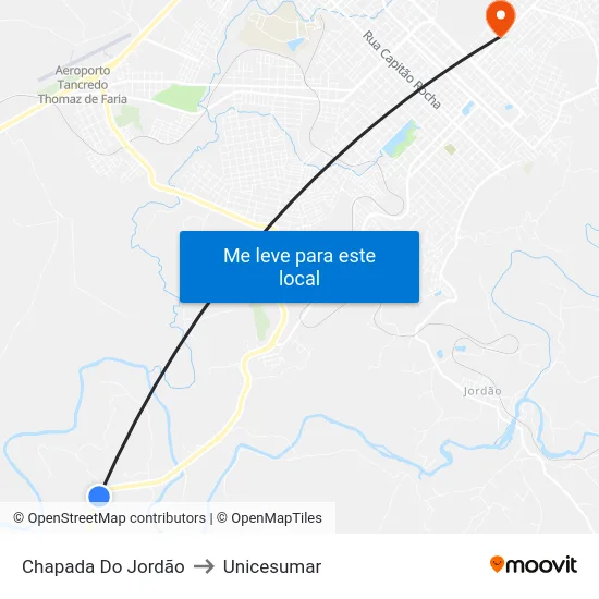Chapada Do Jordão to Unicesumar map