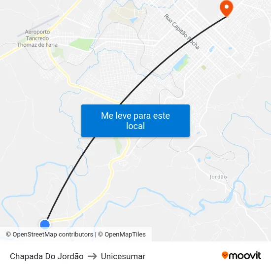 Chapada Do Jordão to Unicesumar map