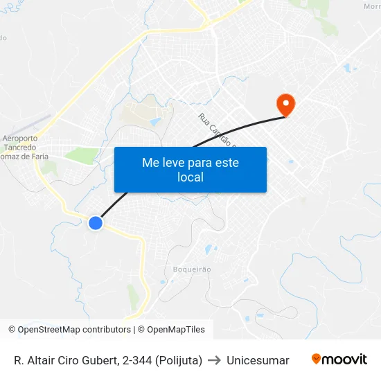 R. Altair Ciro Gubert, 2-344 (Polijuta) to Unicesumar map