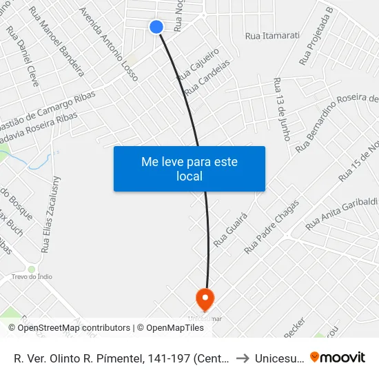 R. Ver. Olinto R. Pímentel, 141-197 (Centro De Bairro) to Unicesumar map