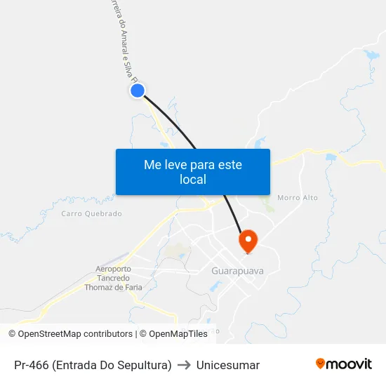 Pr-466 (Entrada Do Sepultura) to Unicesumar map
