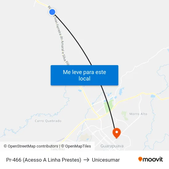 Pr-466 (Acesso A Linha Prestes) to Unicesumar map