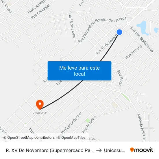 R. XV De Novembro (Supermercado Parteka) to Unicesumar map