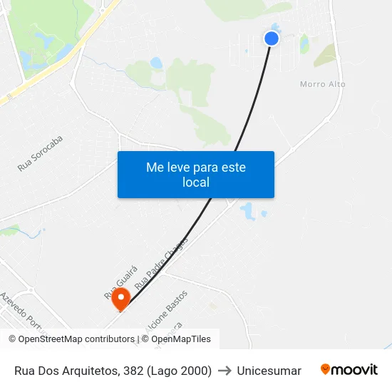 Rua Dos Arquitetos, 382 (Lago 2000) to Unicesumar map
