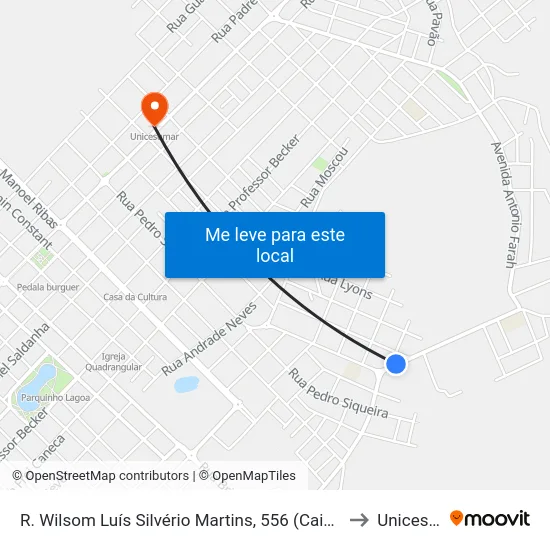 R. Wilsom Luís Silvério Martins, 556 (Caixa D'Agua Sanepar) to Unicesumar map
