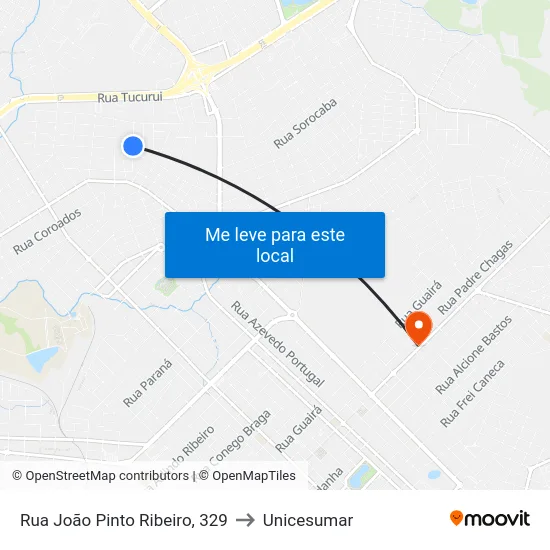 Rua João Pinto Ribeiro, 329 to Unicesumar map