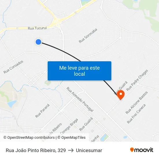 Rua João Pinto Ribeiro, 329 to Unicesumar map