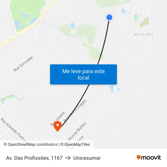 Av. Das Profissões, 1167 to Unicesumar map