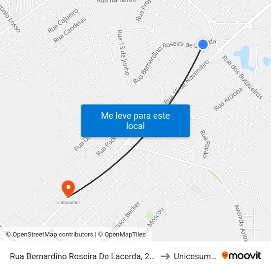 Rua Bernardino Roseira De Lacerda, 216 to Unicesumar map