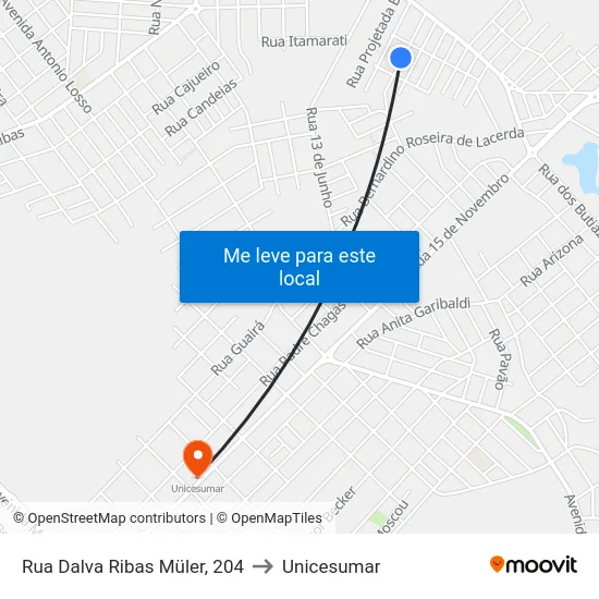 Rua Dalva Ribas Müler, 204 to Unicesumar map