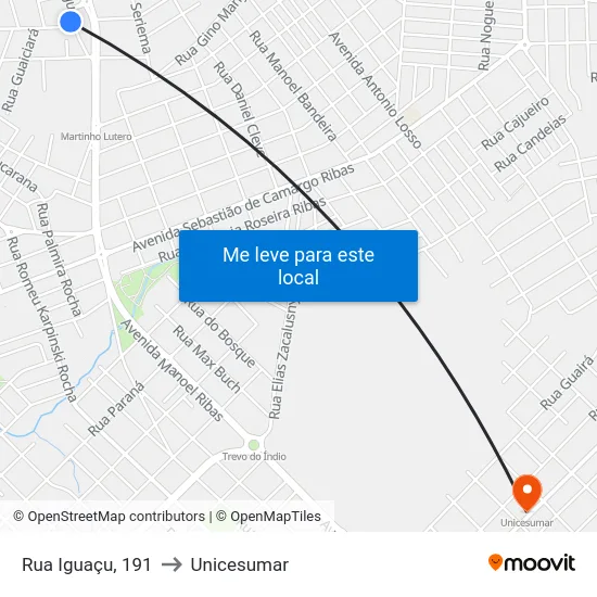 Rua Iguaçu, 191 to Unicesumar map