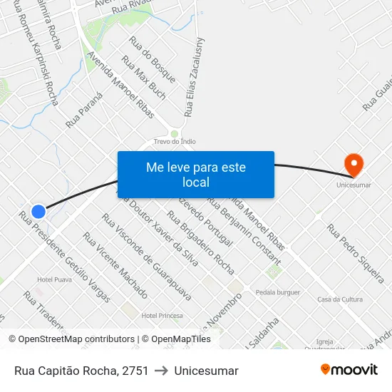 Rua Capitão Rocha, 2751 to Unicesumar map