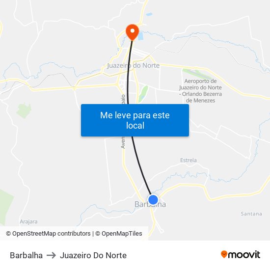 Barbalha to Juazeiro Do Norte map