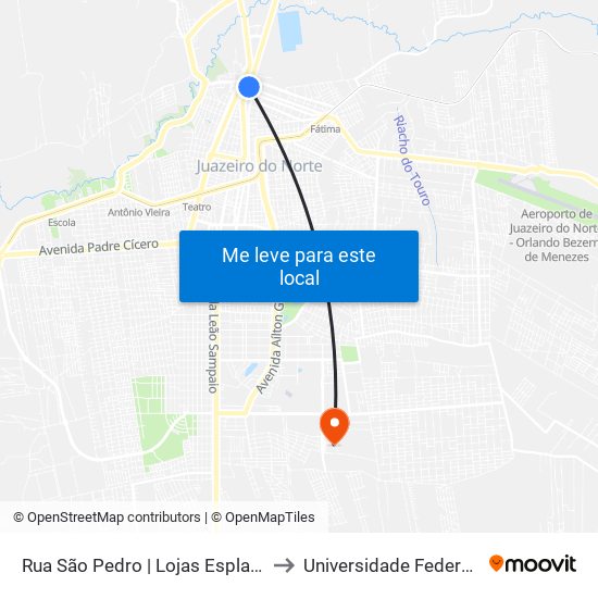 Rua São Pedro | Lojas Esplanada - Centro to Universidade Federal Do Cariri map