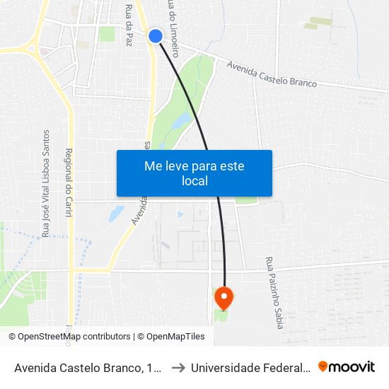 Avenida Castelo Branco, 1407 - Pirajá to Universidade Federal Do Cariri map