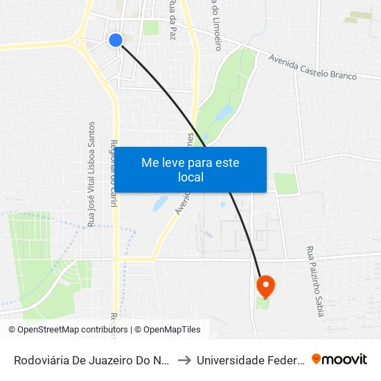 Rodoviária De Juazeiro Do Norte - Romeirão to Universidade Federal Do Cariri map