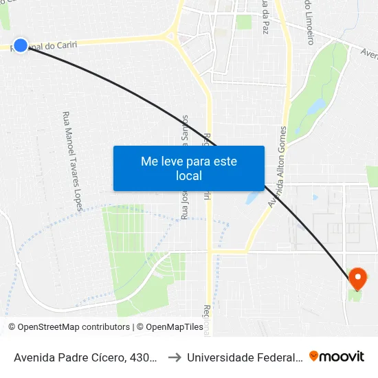 Avenida Padre Cícero, 4309 - São José to Universidade Federal Do Cariri map