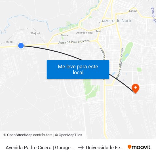 Avenida Padre Cícero | Garagem Da Prefeitura - Muriti to Universidade Federal Do Cariri map