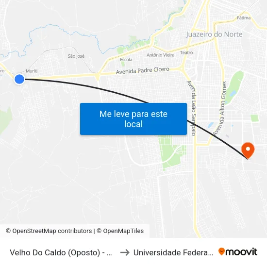 Velho Do Caldo (Oposto) - Barro Branco to Universidade Federal Do Cariri map