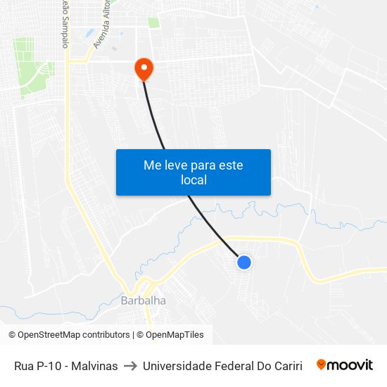 Rua P-10 - Malvinas to Universidade Federal Do Cariri map