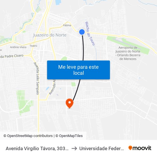 Avenida Virgílio Távora, 3033 - Aeroporto to Universidade Federal Do Cariri map