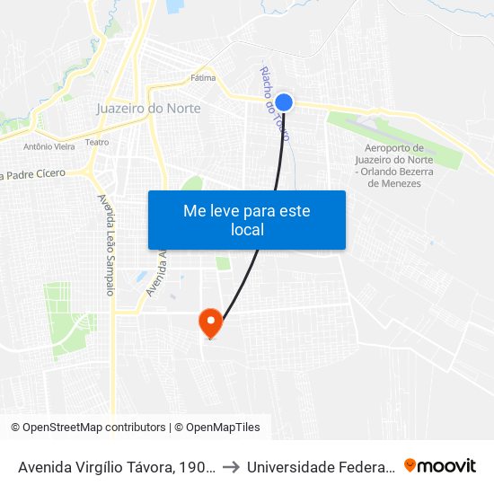 Avenida Virgílio Távora, 1900 - Aerporto to Universidade Federal Do Cariri map