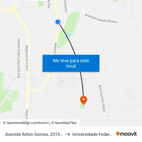 Avenida Ailton Gomes, 2519 - João Cabral to Universidade Federal Do Cariri map