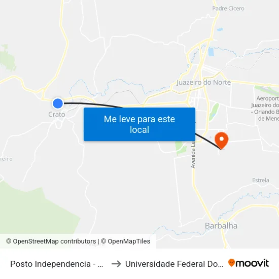 Posto Independencia - Centro to Universidade Federal Do Cariri map