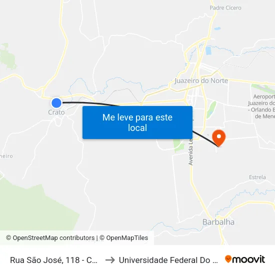 Rua São José, 118 - Centro to Universidade Federal Do Cariri map