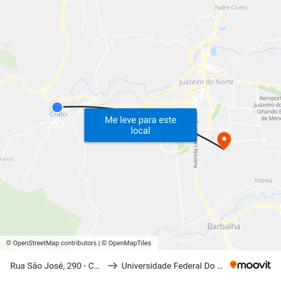 Rua São José, 290 - Centro to Universidade Federal Do Cariri map
