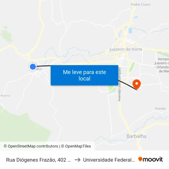 Rua Diógenes Frazão, 402 - Seminário to Universidade Federal Do Cariri map