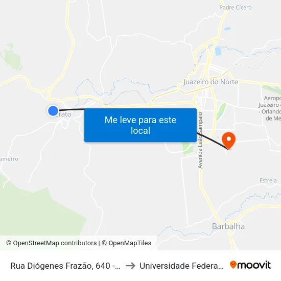Rua Diógenes Frazão, 640 - Novo Crato to Universidade Federal Do Cariri map