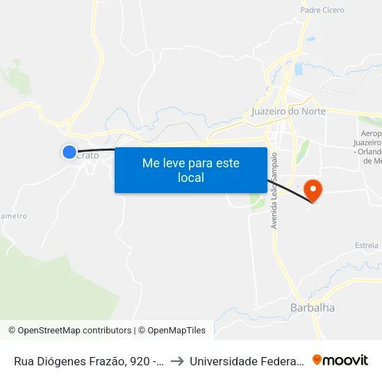 Rua Diógenes Frazão, 920 - Novo Crato to Universidade Federal Do Cariri map