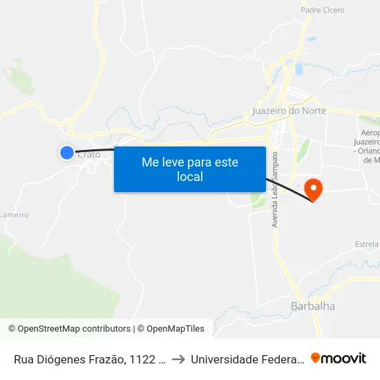 Rua Diógenes Frazão, 1122 - Novo Crato to Universidade Federal Do Cariri map