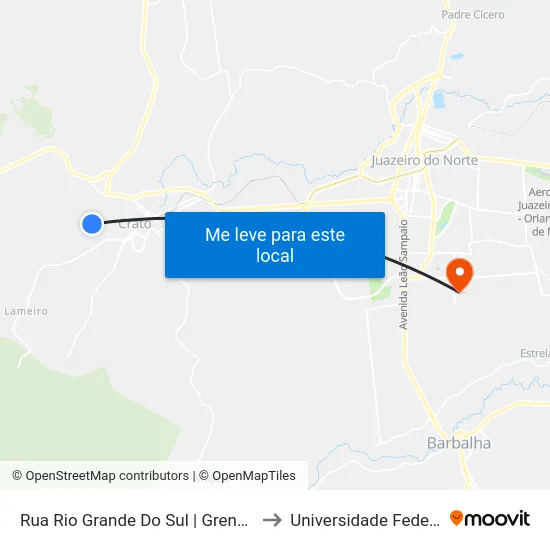 Rua Rio Grande Do Sul | Grendene - Novo Crato to Universidade Federal Do Cariri map