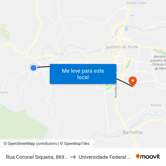 Rua Coronel Siqueira, 869 - Centro to Universidade Federal Do Cariri map